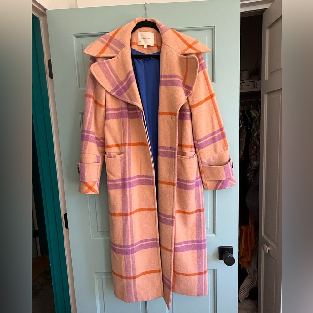 Plaid Anthropologie Coat in Pink, Purple and Orange